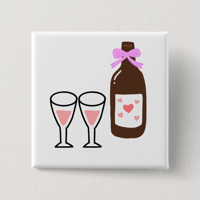 Vinflaska med rosa band och glas knapp (Framsida)