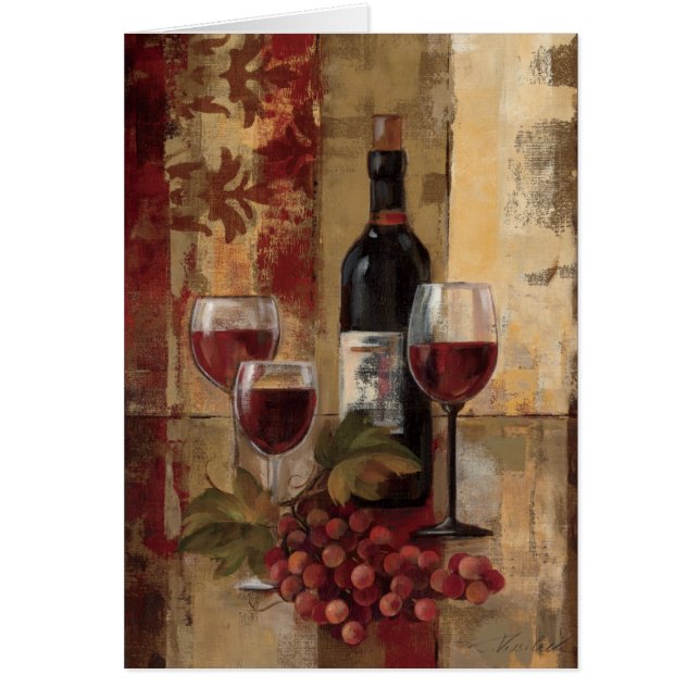 Vinflaska och vinexponeringsglas hälsningskort (Framsidan)