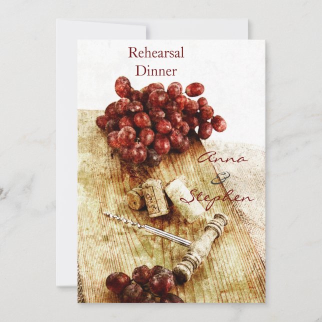 Vinflaskakorkar, druvor, korkskruv inbjudningar (Framsida)