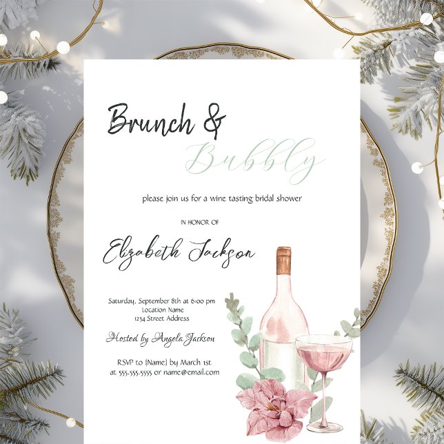 Vinflaskans glasblomma Brunch & Bubbly  Inbjudningar (Skapare uppladdad)