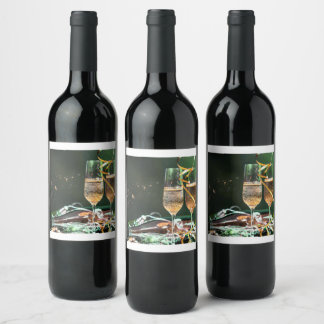 Vinflasketikett med glas vinflaska etikett
