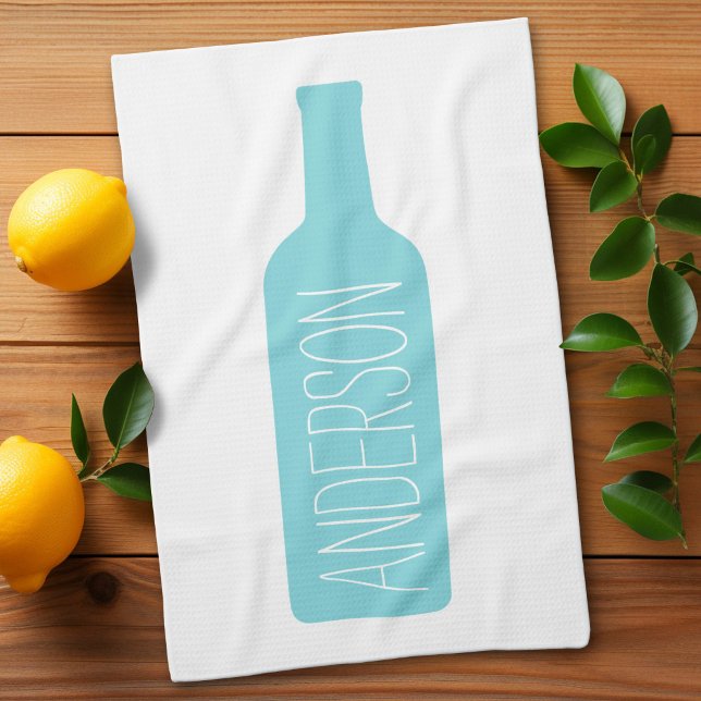 Vinflaskillustration - Modern vit namn Kökshandduk (Custom Kitchen Towel)