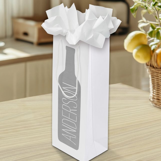 Vinflaskillustration - Modernt vitt namn (Custom WIne Gift Bag)