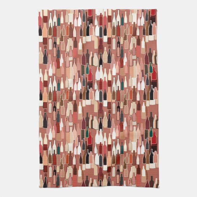 Vinflaskor, jord färgar, terraen - cottabakgrund kökshandduk (Vertikal)