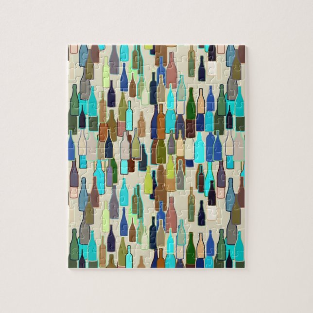 Vinflaskor, mång- färg, beige bakgrund pussel (Vertikal)