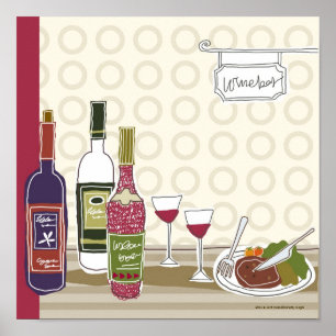 Vinflaskor med wineglasses på bord poster