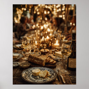 Vinflöjt & bröd-fest med levande ljus poster