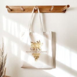 Vinframställning vin, guld-druvor, monogram tygkasse