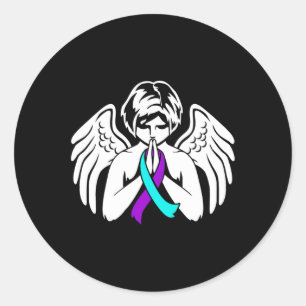 Vingar Angel Ribbon Lycklig Support Graphic Runt Klistermärke