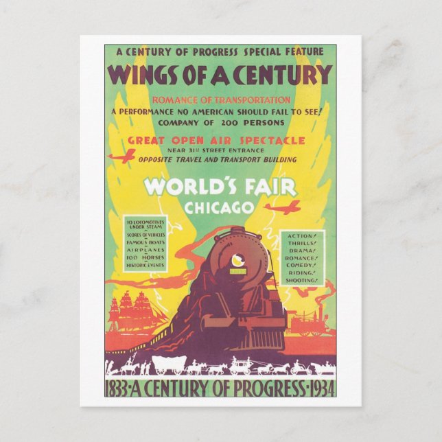 Vingar av A Century Chicago World's Fair Vykort (Framsida)