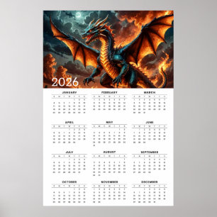 Vingar av eld: 2026 Myttisk Drakkalender Poster