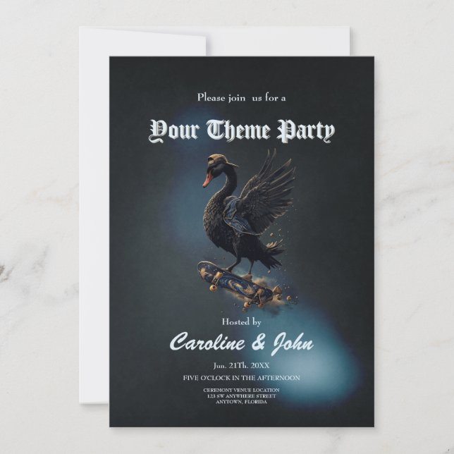 Vingar av frihet det svarta svan på skateboard. inbjudningar (Framsida)