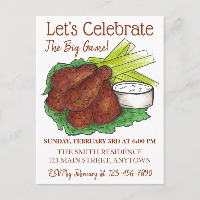 Vingar Celebrate Big Game Football Tailgate Party Inbjudan Vykort (Framsida)