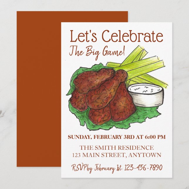 Vingar Celebrate Big Game Football Tailgate Party Inbjudningar (Fram/baksida)