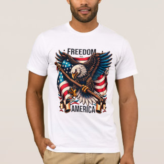 Vingar för frihet - Amerikanska Örn och Flagga T Shirt