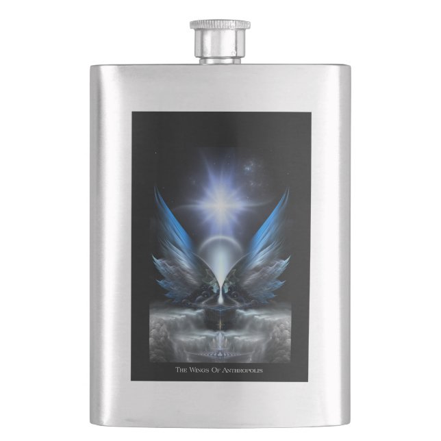 Vingar i den klassiska Antropolis-kolven Fickplunta (Framsidan)