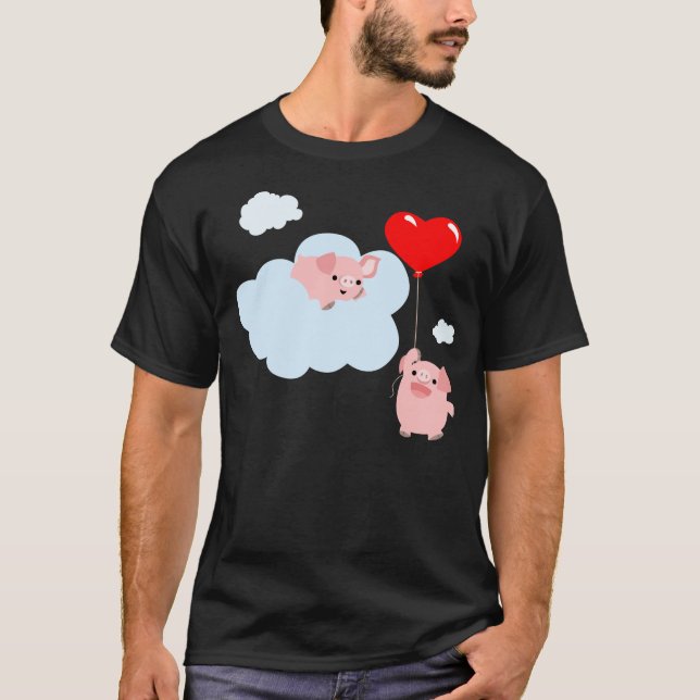 Vingar i Kärlek (Cute Tecknad Grisar) T-Shirt (Framsida)