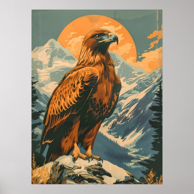Vingar Majestät: Vintage Golden Eagle Poster (Framsidan)
