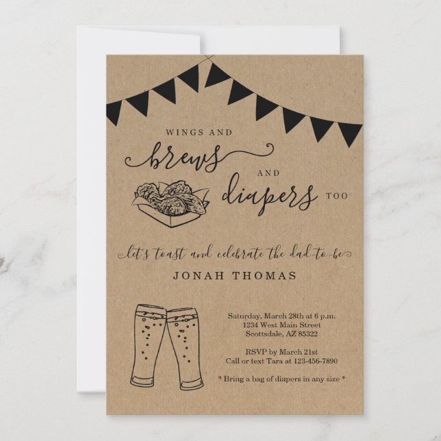 Vingar och bröst och blöjor för Manar babyskor Inbjudningar (Framsida)