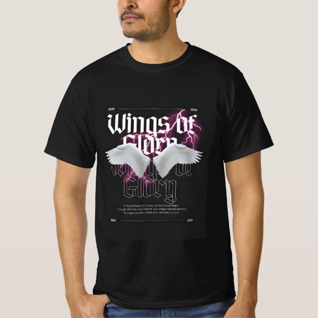 Vingar of Glory - Modern Neon Angel Vingar Typogra T Shirt (Framsida)