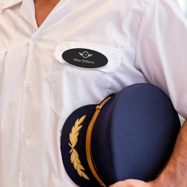 Vingar Pilot Monogram Logotyp Namn bricka Namnbricka (Skapare uppladdad)