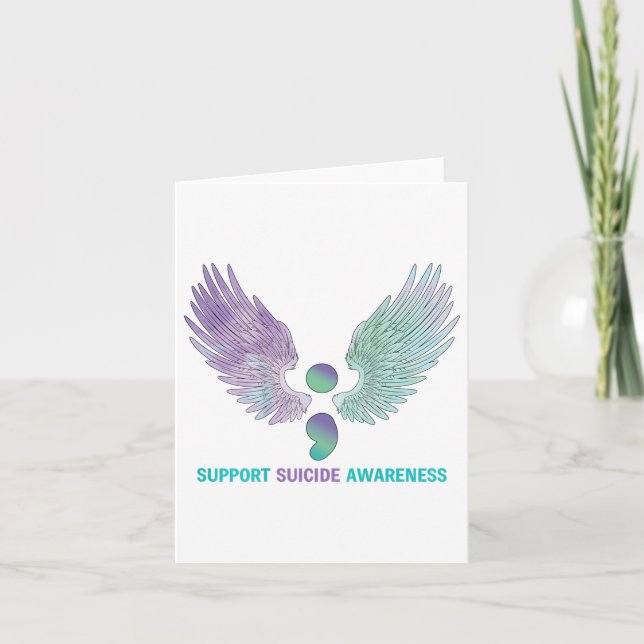 Vingar Semicolon stöder suicide Awareness Teal&am Kort (Framsida)