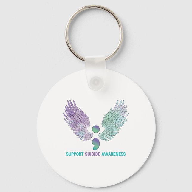Vingar Semicolon stöder suicide Awareness Teal&am Nyckelring (Framsida)