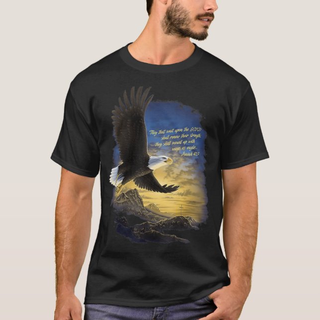 Vingar som Eagles Isaiah 4031 Mount Christian Bib T Shirt (Framsida)