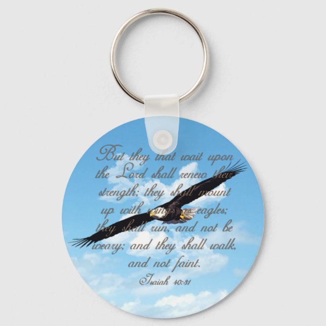 Vingar som Eagles, Isaiah 40:31 Christian Bible Nyckelring (Framsida)