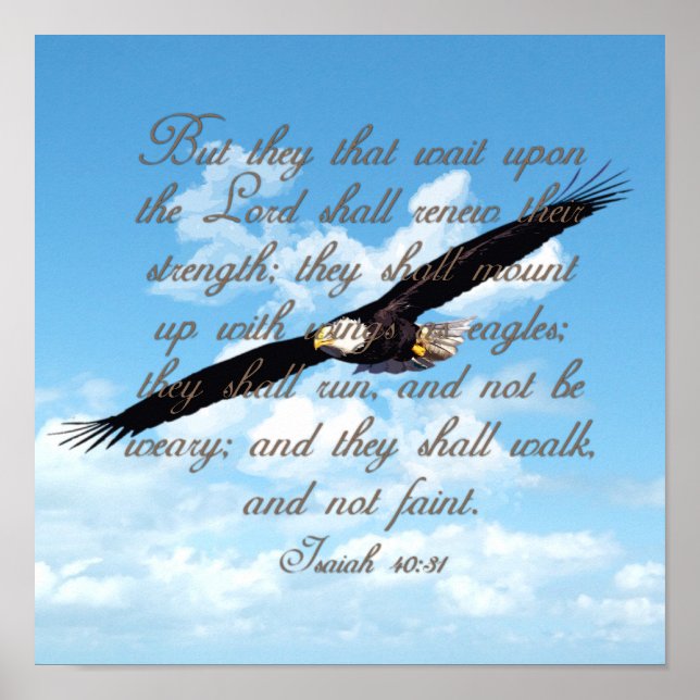 Vingar som Eagles, Isaiah 40:31 Christian Bible Poster (Framsidan)