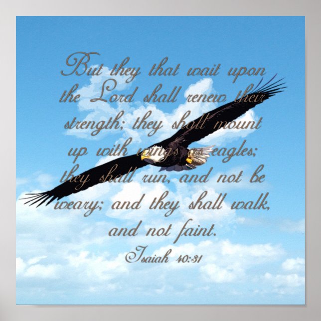 Vingar som Eagles, Isaiah 40:31 Christian Bible Poster (Framsidan)
