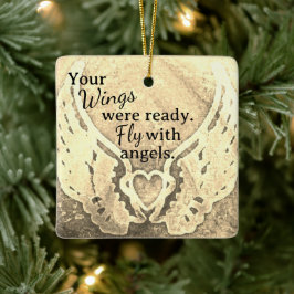 Vingar var Redo Angel Sepia Beige Photo Memorial Julgransprydnad Keramik