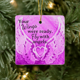 Vingar var Redo Fly Angel Rosa Photo Memorial Julgransprydnad Keramik