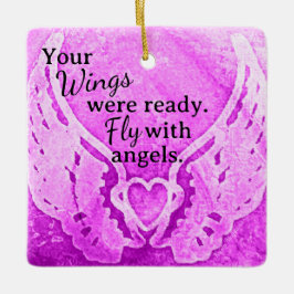 Vingar var Redo Fly Angel Rosa Photo Memorial Julgransprydnad Keramik