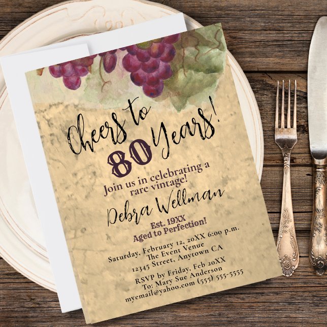 Vingård 80-årsjubileum | Skål för 80 år med vin Inbjudningar (Skapare uppladdad)
