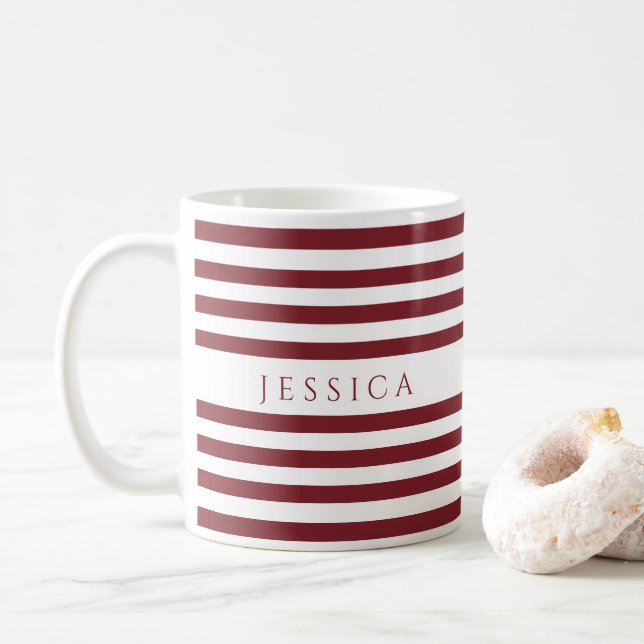 Vingård Röda Ränder Mönster Namn Kaffemugg (Med munk)