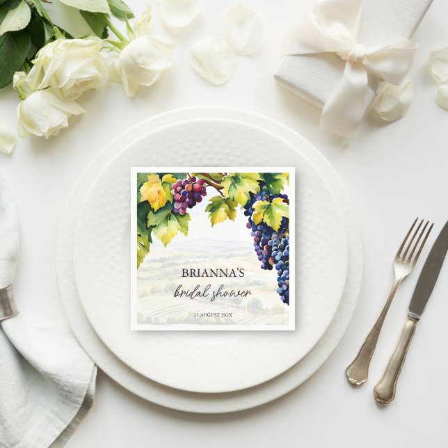 Vingård sommardop för bröllopsfest tryckt pappersservett (Vineyard winery summer grapes vines bridal shower monogram printed napkins personalized table decor)