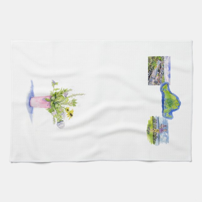 vingårdblommor med vingårdbilder kökshandduk (Horisontell)