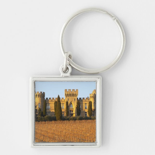 Vingården med syrahvines och chateauen fyrkantig silverfärgad nyckelring (Framsidan)