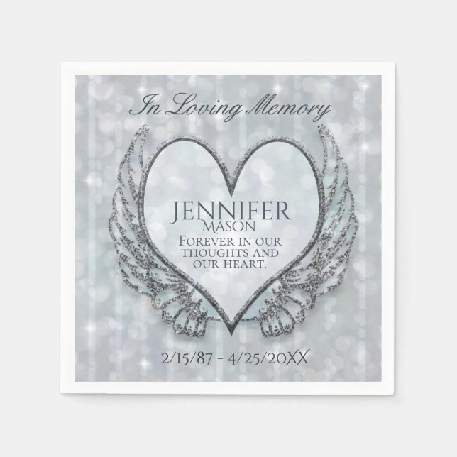Vingarna anpassningsbar Memorial Template Heart Pappersservett (Framsidan)