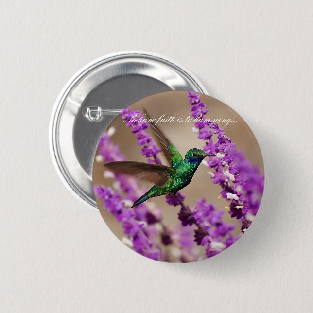 Vingarna av tro Gnistrande violettörad kolibri Knapp (Framsida & baksida)