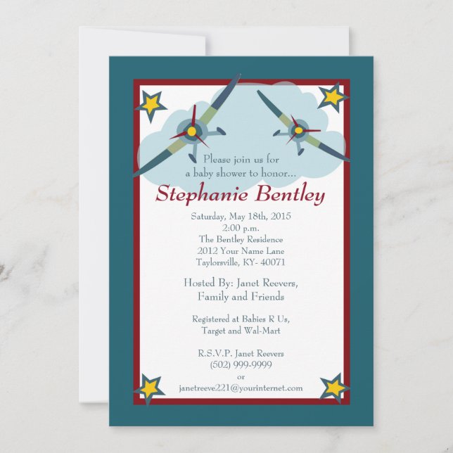 Vinge 5x7 Inbjudan till luftfart för flygplan (Framsida)