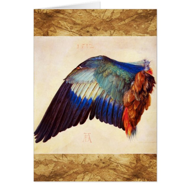 VINGE FJÄDRAR AV EN EUROPEISK ROLLER HÄLSNINGSKORT (Framsidan)