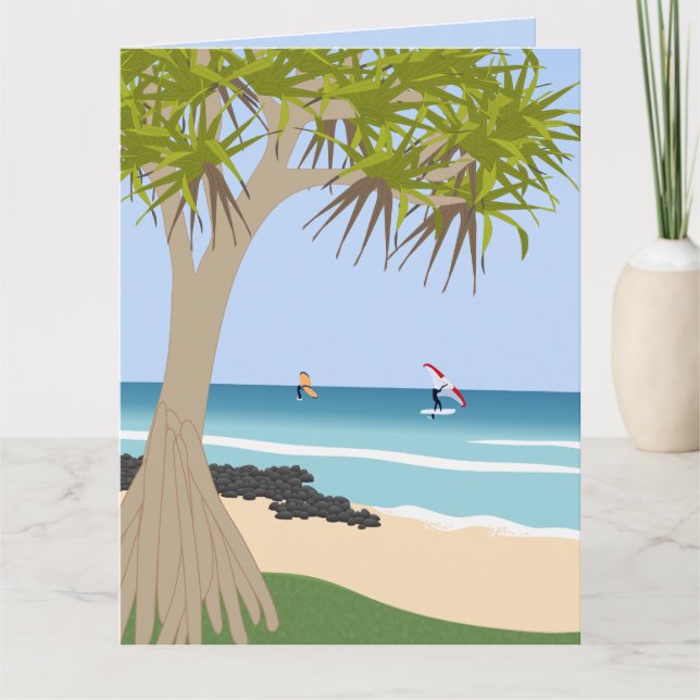Vinge Foil Surfers Pandanus Träd vid stranden Kort (Framsida)