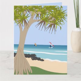 Vinge Foil Surfers Pandanus Träd vid stranden Kort