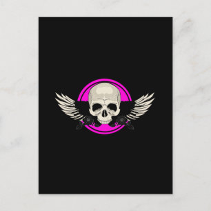 Vinge Skull - Rosa Vykort