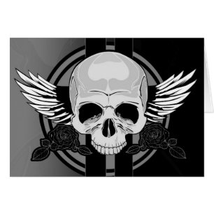 Vinge Skull - SVART & VITE Hälsningskort