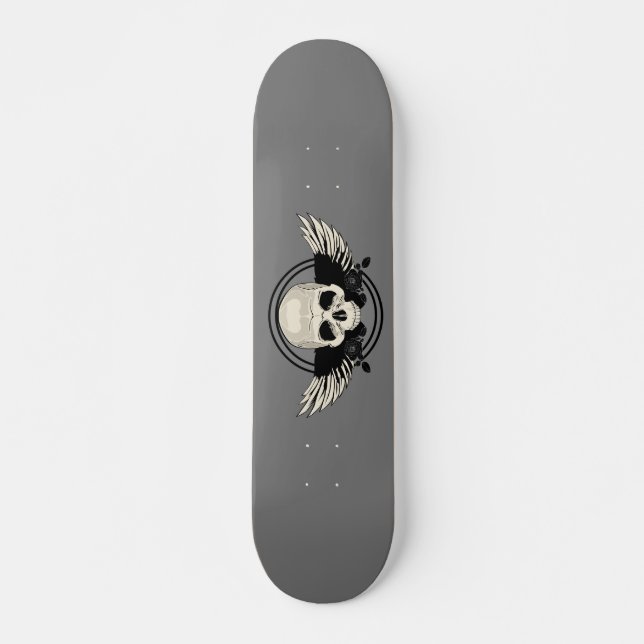 Vinge Skull - SVART & VITE Mini Skateboard Bräda 18,5 Cm (Framsida)
