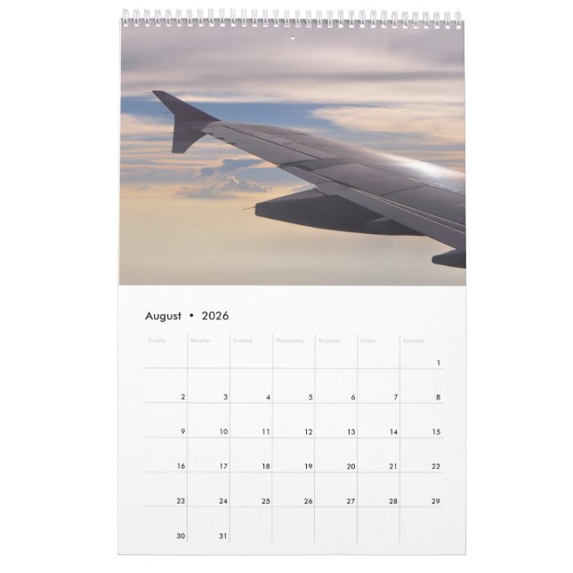 Vingespetsar: beskåda från flygplan kalender (Aug 2026)
