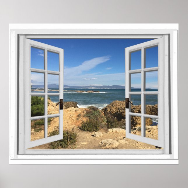 Vingfönster för Rocky Beach Ocean View Fake Window Poster (Framsidan)